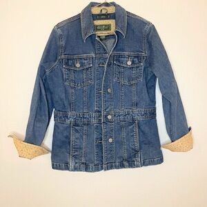 Eddie Bauer Denim Jacket Floral Cuffs Womens Medium Jean Coat Casual